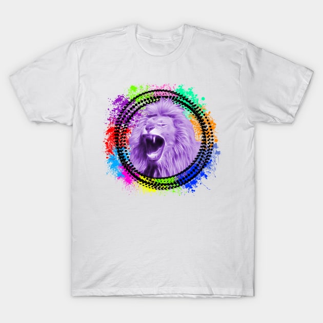 Colourful Rainbow Lion Explosion T-Shirt by PixelParadigm